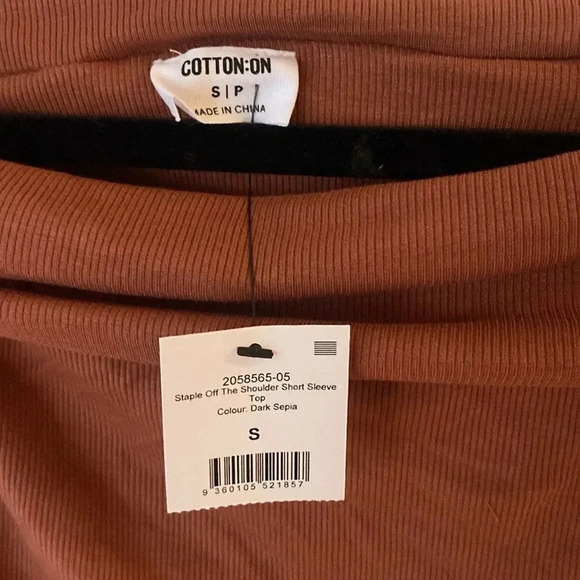 Cotton On Staple Rib Off The Shoulder Sleeve Blouse Top Dark Sepia Pink S NWT - Picture 4 of 7